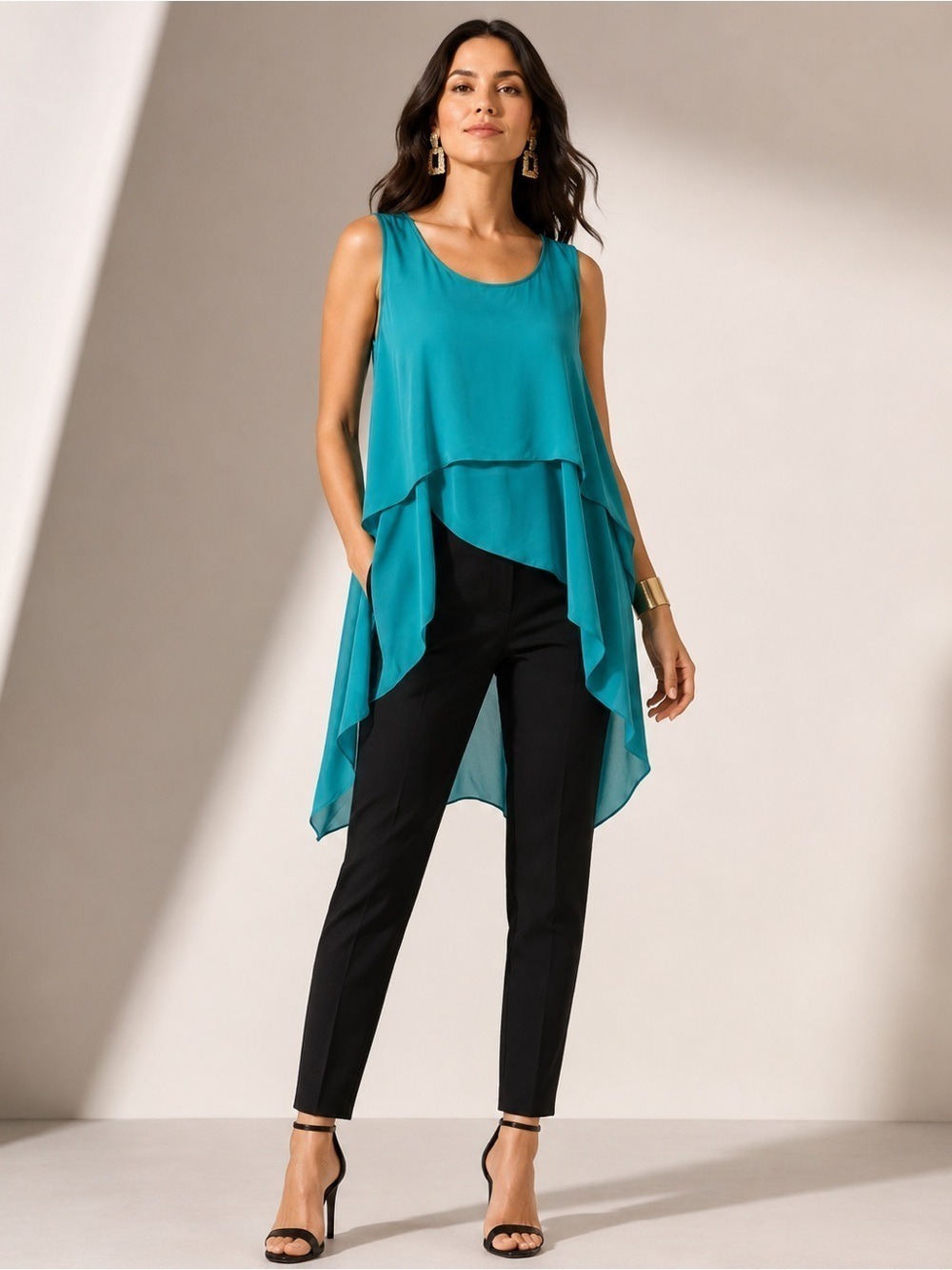 BCBGMAXAZRIA Teal Layered Asymmetrical High Low Tunic Top Size S